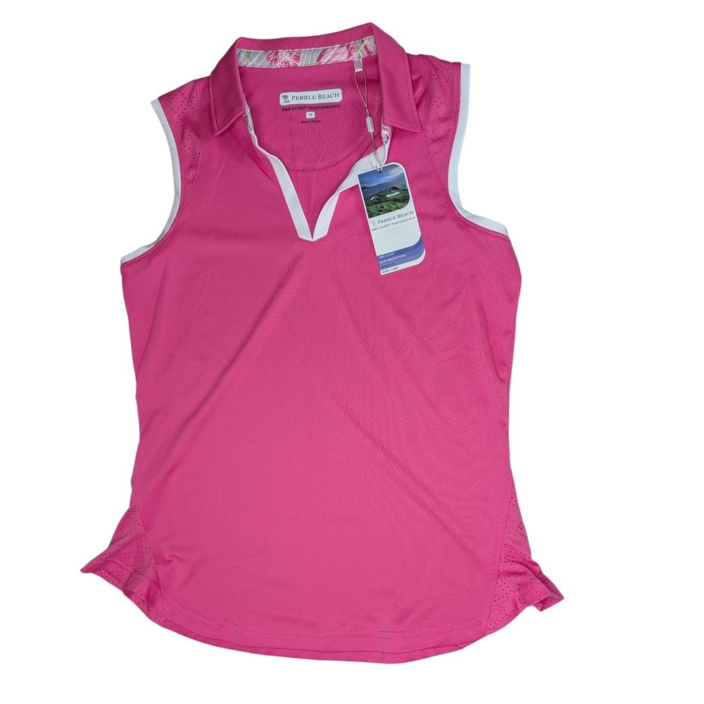 Pebble Beach Polo Shirt Womens Medium Pink Dry-Luxe Performance Sleeveless Golf